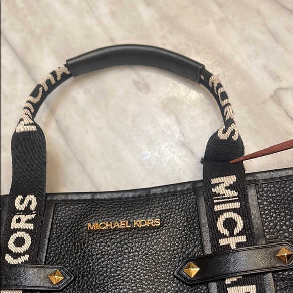 Michael Kors Maeve Black Pebbled Leather Satchel Tote with Logo Straps - Picture 9 of 13